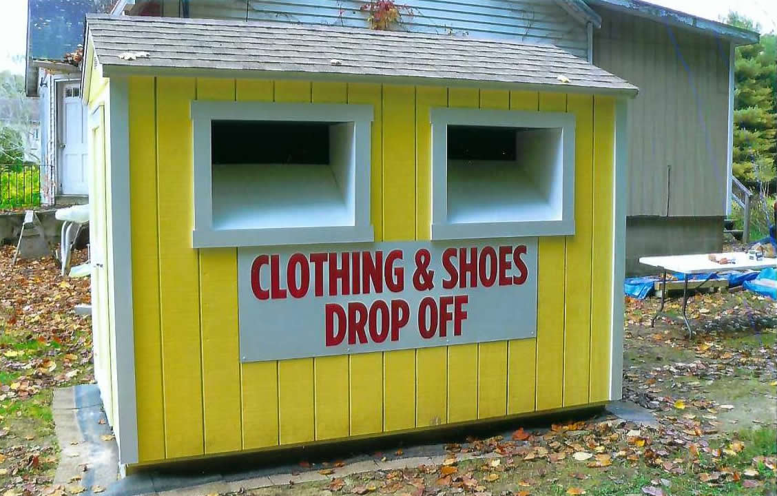Wooden used clothing drop off bins